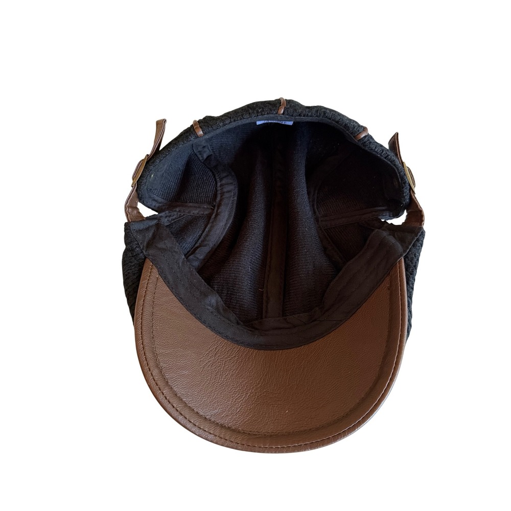 Jamont Flat Cap Black Brown Ribbed Knit Ivy Newsboy Hat Adjustable Side Straps - Picture 4 of 6